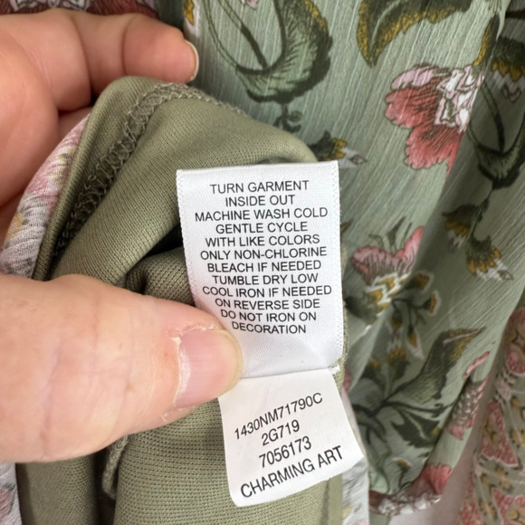 One World Green Floral Lined Sequin Tassel Sheer Blouse Sz L Boho Festival Beach - Picture 8 of 10